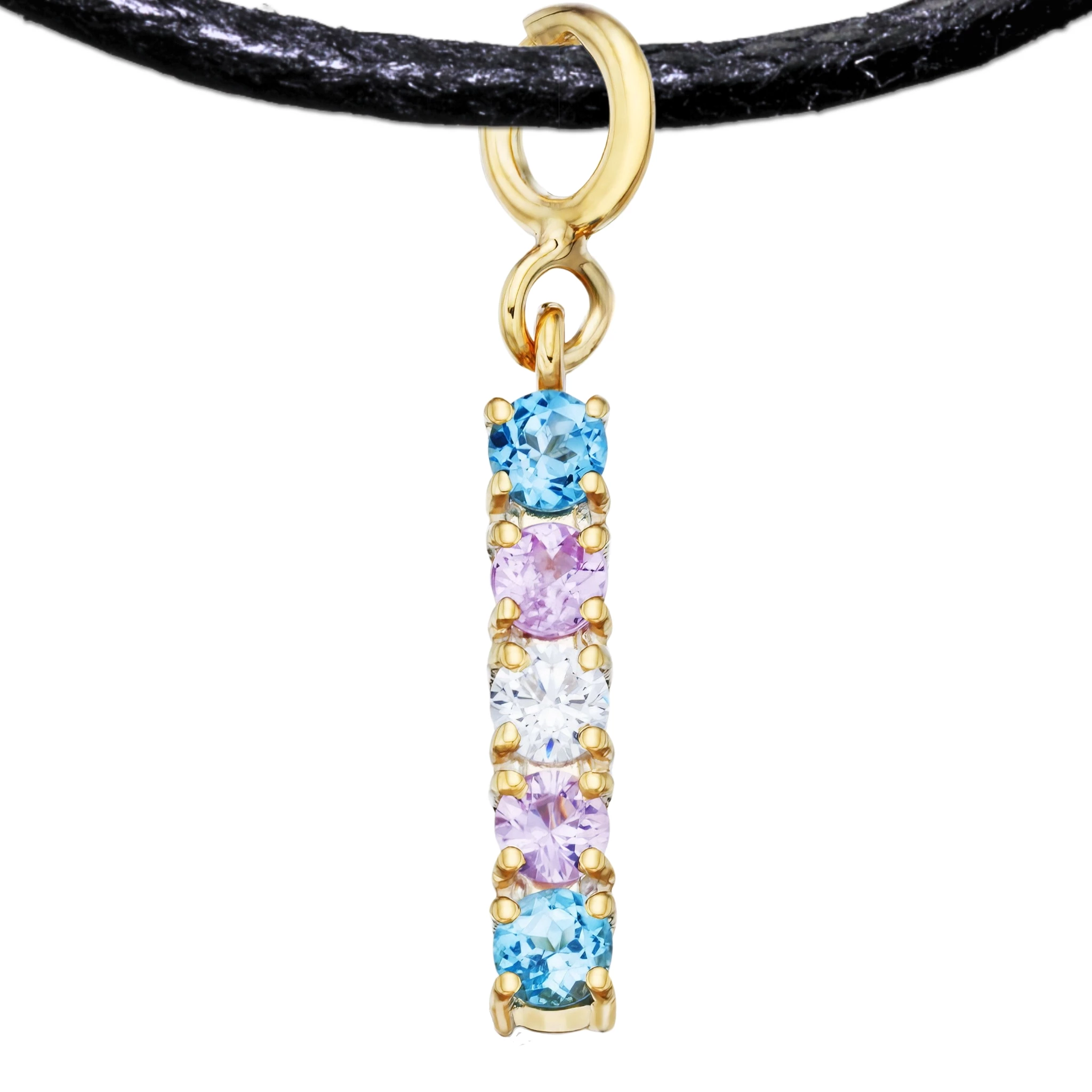 Transgender 925 Sterling Silver Charm Flag Necklace with Spring Clasp (Gold Plated) – 5 Gems