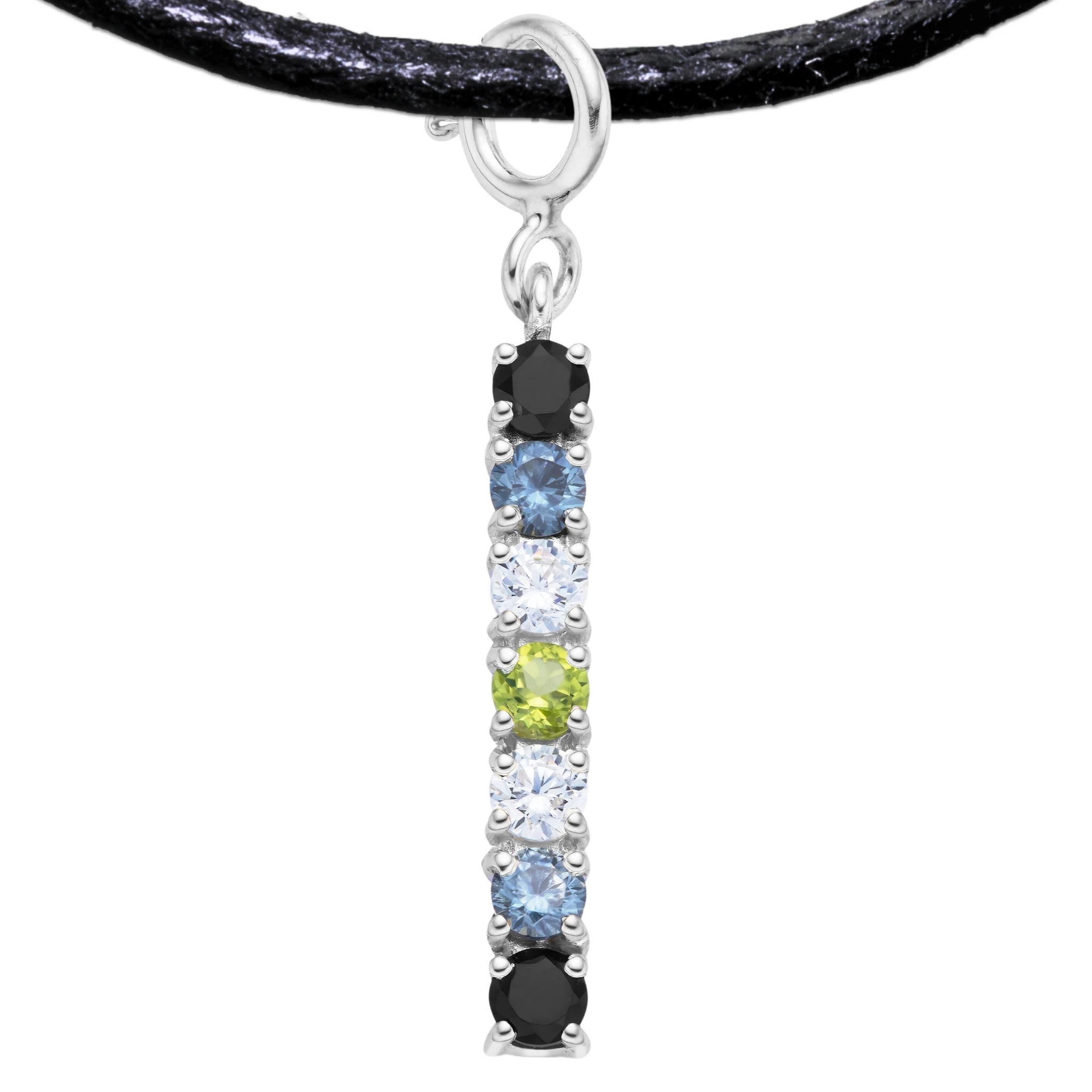 Agender 925 Sterling Silver Charm Flag Necklace with Spring Clasp (Platinum Plated) – 7 Gems