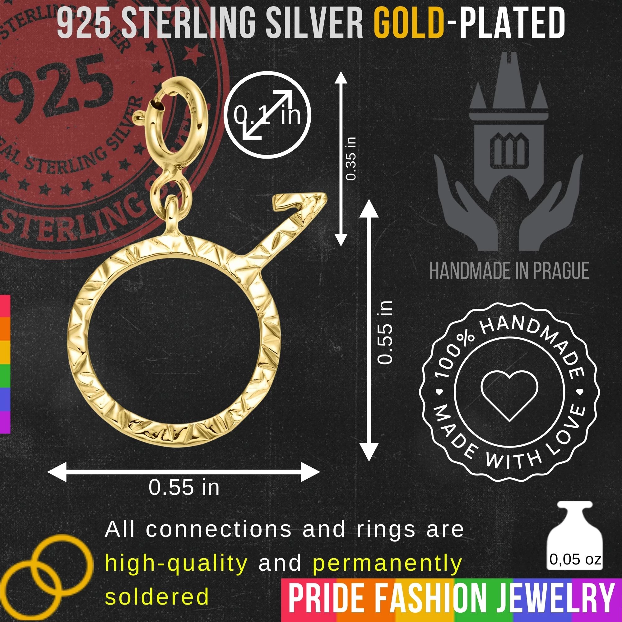 Demiboy 925 Sterling Silver Charm Necklace with Spring Clasp (Gold Plated)