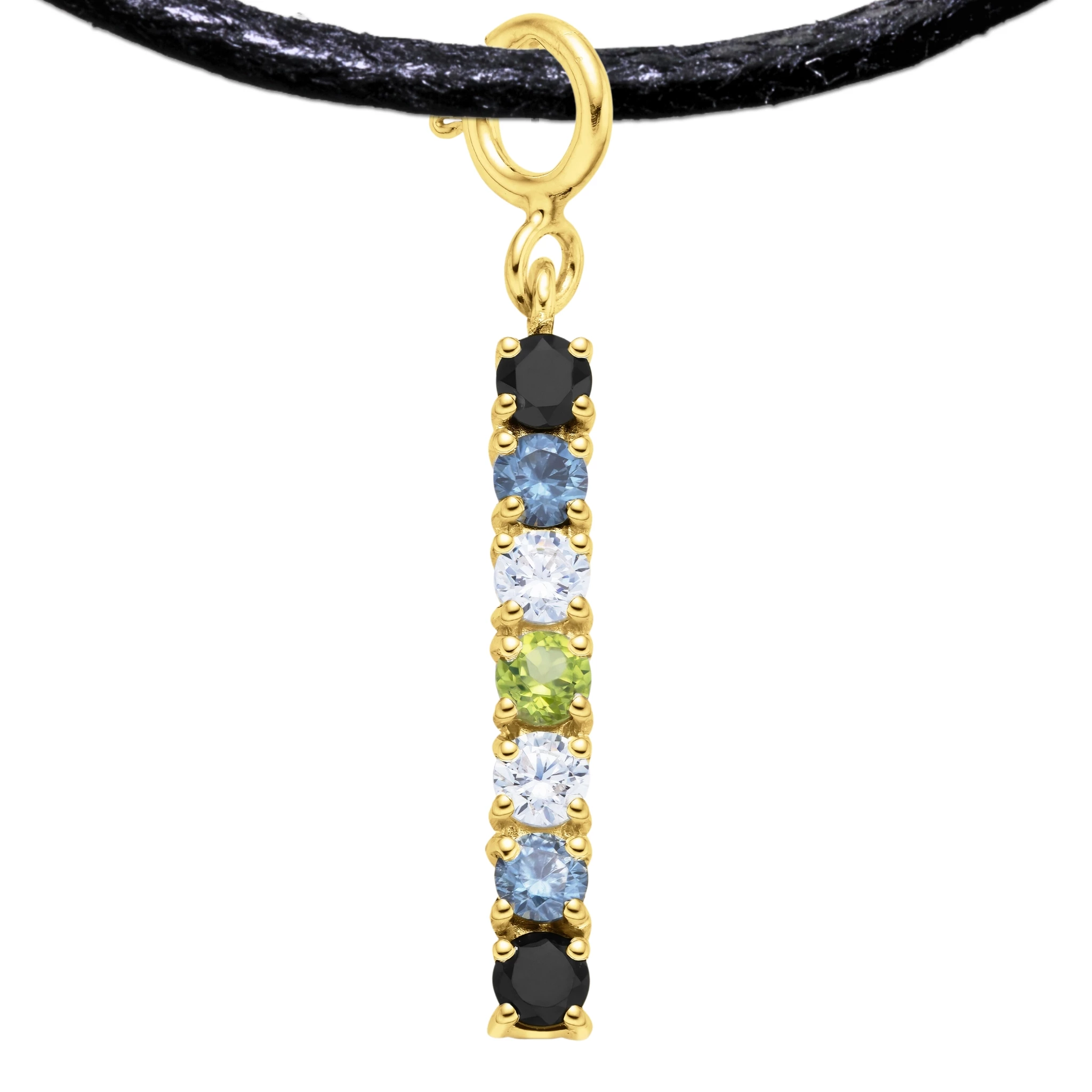 Agender 925 Sterling Silver Charm Flag Necklace with Spring Clasp (Gold Plated) – 7 Gems